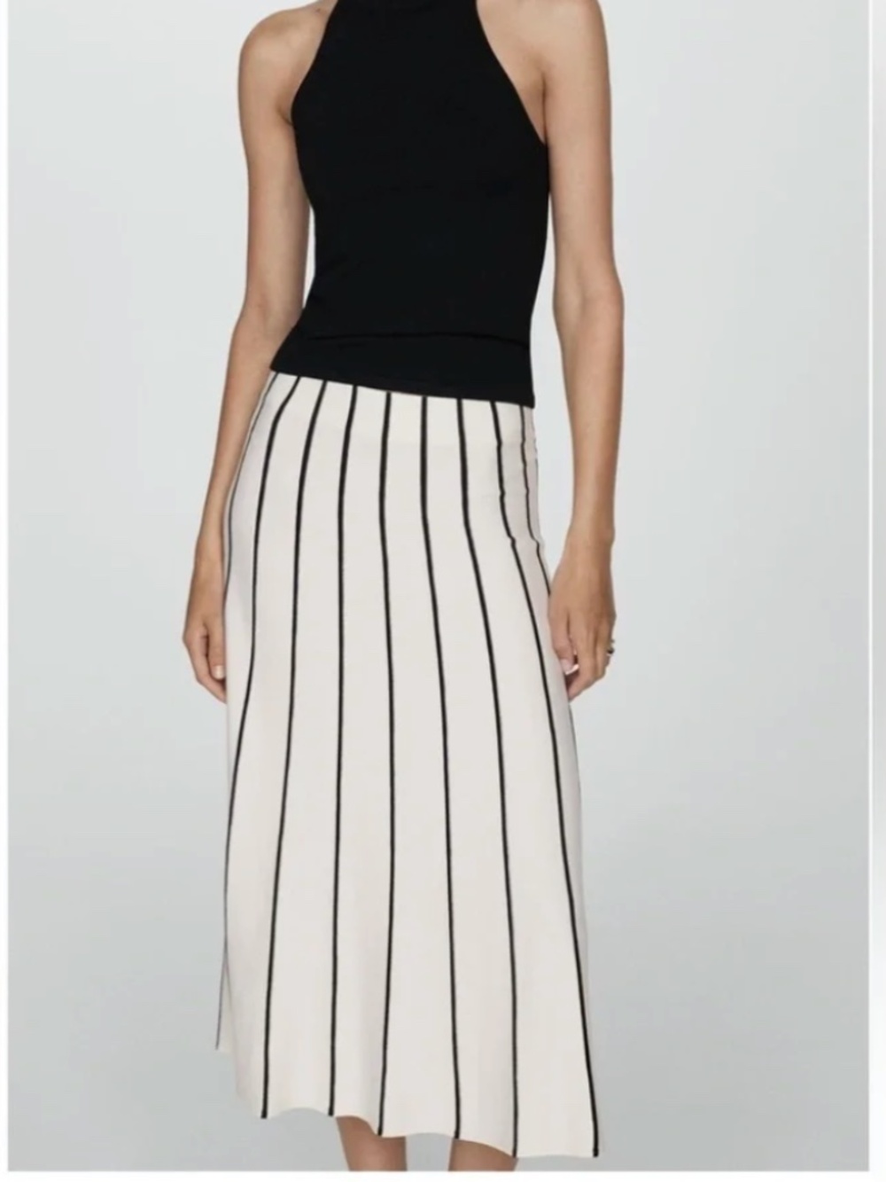 Mango Stripe Knit Midi Skirt